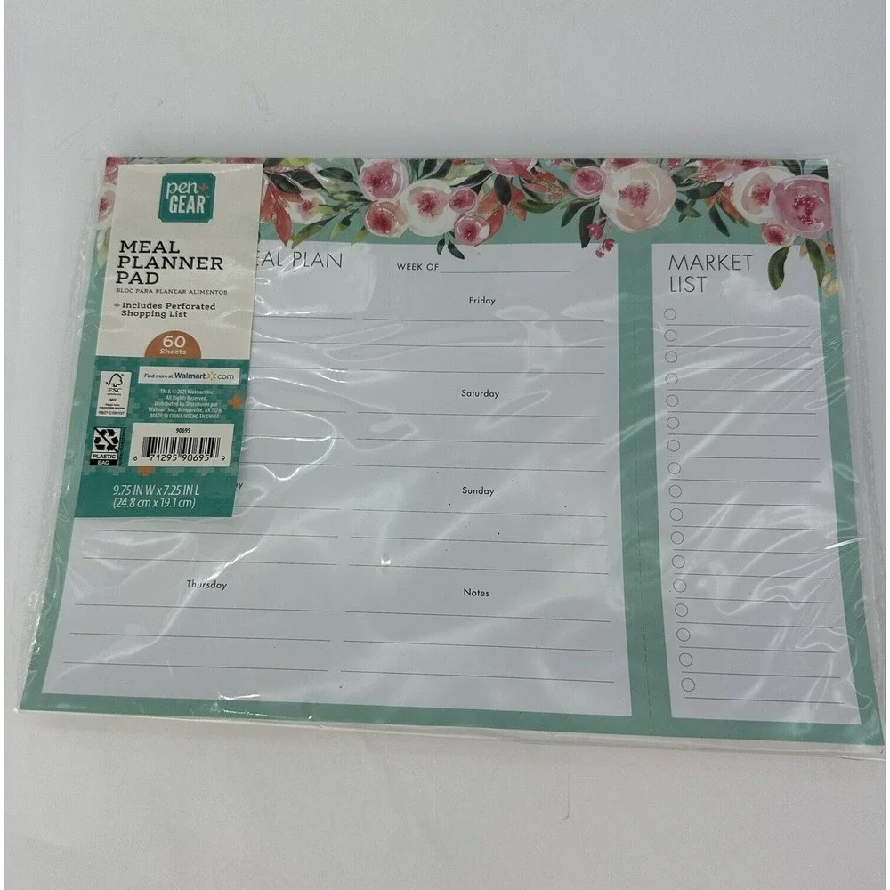 Pen+Gear Weekly Meal Planner Pad Shopping List Meal Plan 60 Sheets